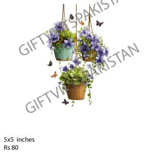 Hanging Planter Floral UV DTF Cosmetic Sticker Hanging planter floral UV DTF sticker design for cosmetic branding