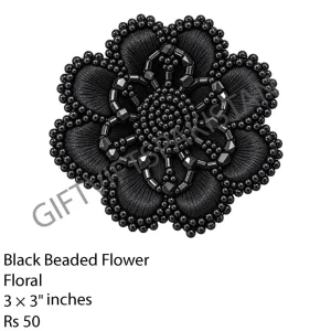 Black Beaded Flower UV DTF Logo Sticker Black beaded flower emblem UV DTF sticker design