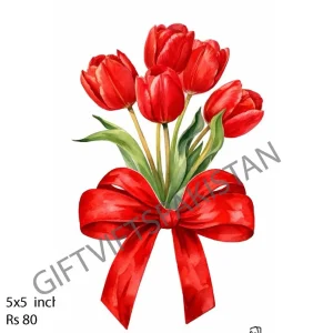 Red Tulips UV DTF Bottle Sticker Red tulip bouquet with ribbon UV DTF sticker design for bottles