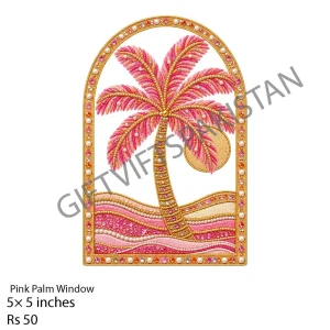 Pink Palm Window UV DTF Mug Sticker Pink palm tree window illustration UV DTF sticker design for mugs