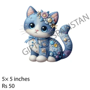 Jewelled Cat UV DTF Kids Sticker Blue jewelled cat UV DTF sticker design for kids