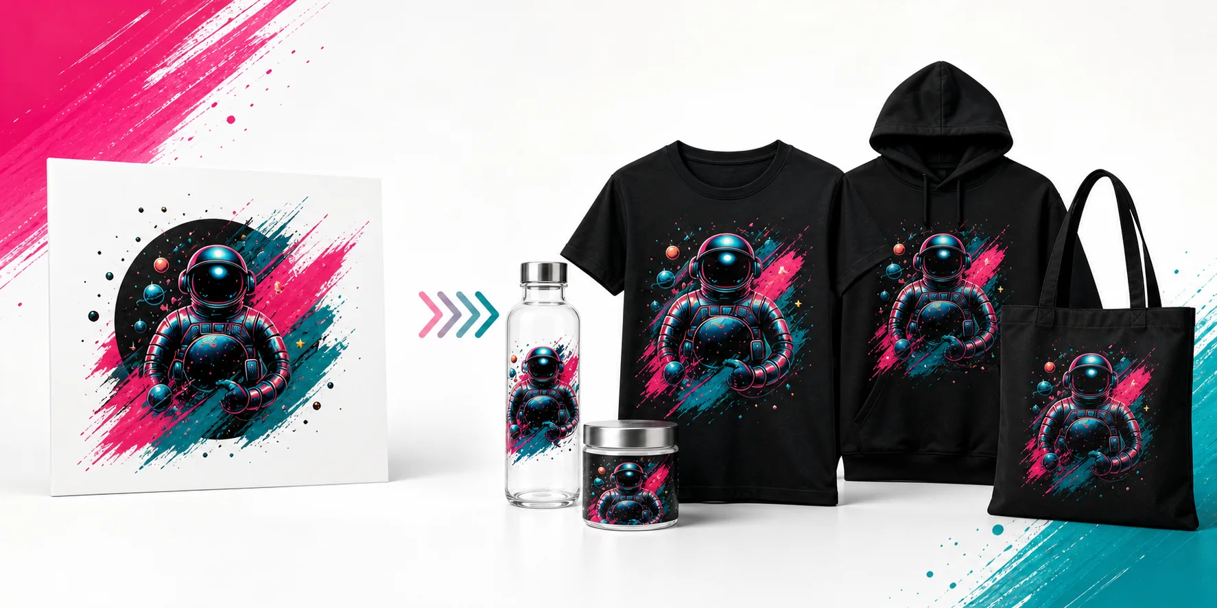 Artwork transformed into custom printed products